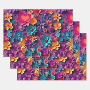 Colourful Spring Flowers Pattern Wrapping Paper Sheet