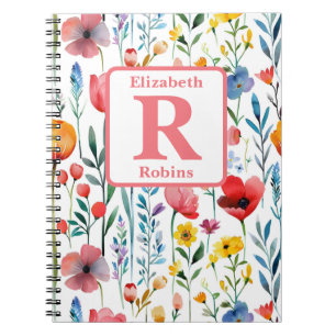 Colourful spring flowers personalised monogram  notebook