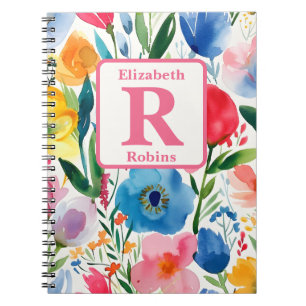 Colourful spring flowers personalised monogram  notebook