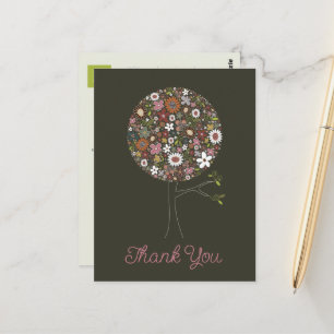Colourful Spring Flowers Pop Tree Girly Thank You Postcard