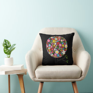 Colourful Spring Flowers Pop Tree Whimsical Chic Cushion