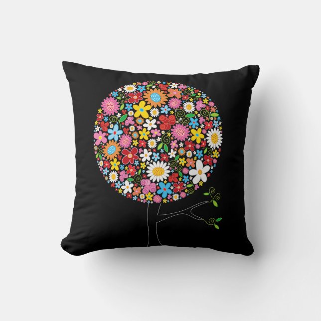 Colourful Spring Flowers Pop Tree Whimsical Chic Cushion (Front)