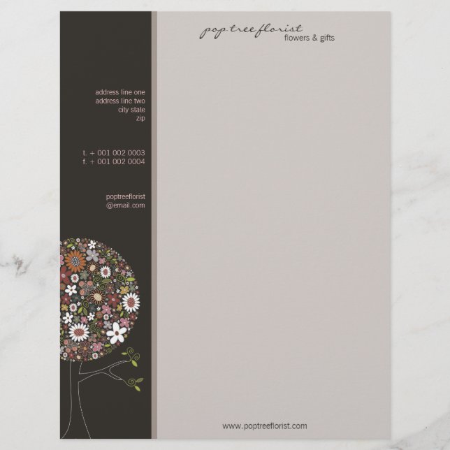Colourful Spring Flowers Pop Tree Whimsical & Chic Customised Letterhead (Front)