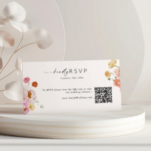  Colourful Spring Flowers QR Code RSVP Wedding Enclosure Card
