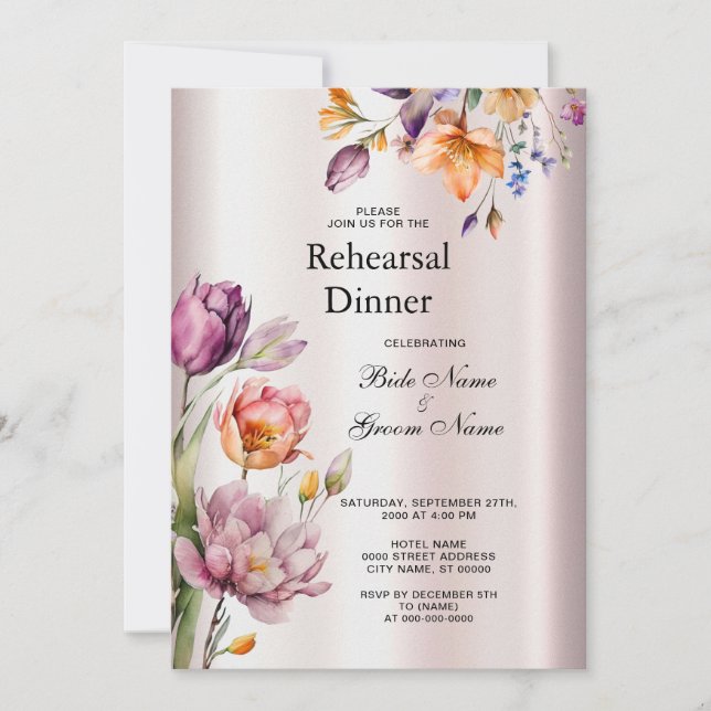 Colourful Spring Flowers Rehearsal Dinner Invitation (Front)