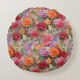 Colourful Spring Flowers Round Cushion
