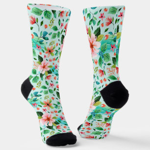Colourful spring flowers seamless pattern socks