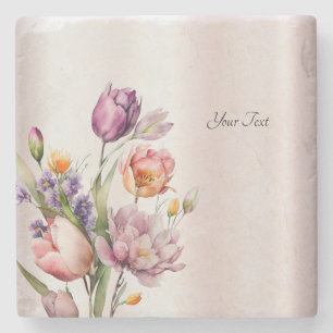 Colourful Spring Flowers Stone Coaster