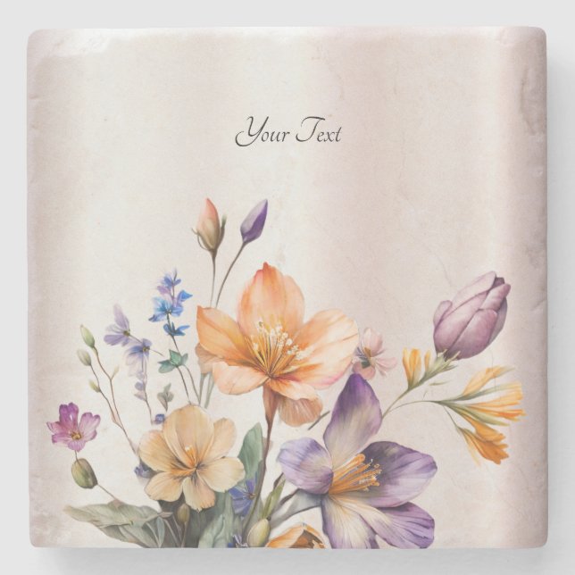 Colourful Spring Flowers Stone Coaster (Front)