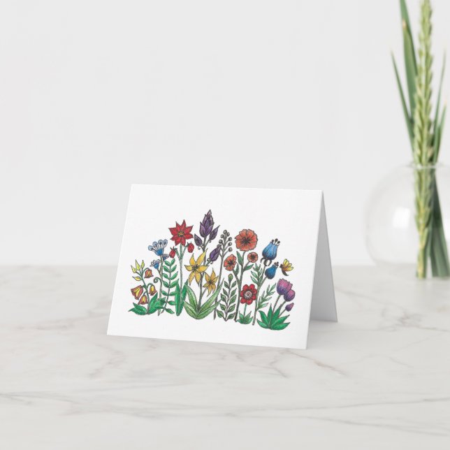 Colourful spring flowers Thank you card (Front)