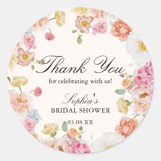 Colourful Spring Flowers Thank You Classic Round Sticker (Front)
