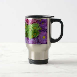 Colourful spring flowers travel mug