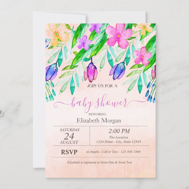 Colourful Spring Flowers Watercolor Invitation (Front)