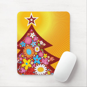 Colourful Spring Flowers Whimsical Christmas Tree Mouse Mat