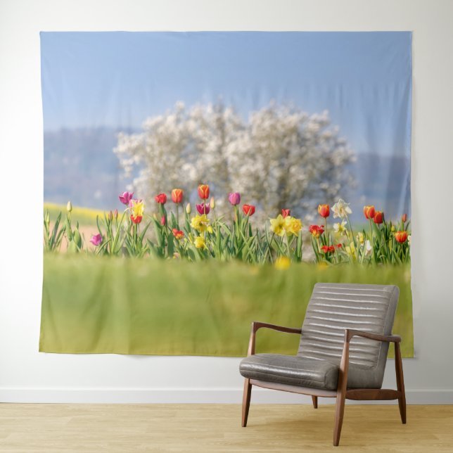 Colourful Spring Flowers with Tulips and Daffodils Tapestry (In Situ (Horizontal))