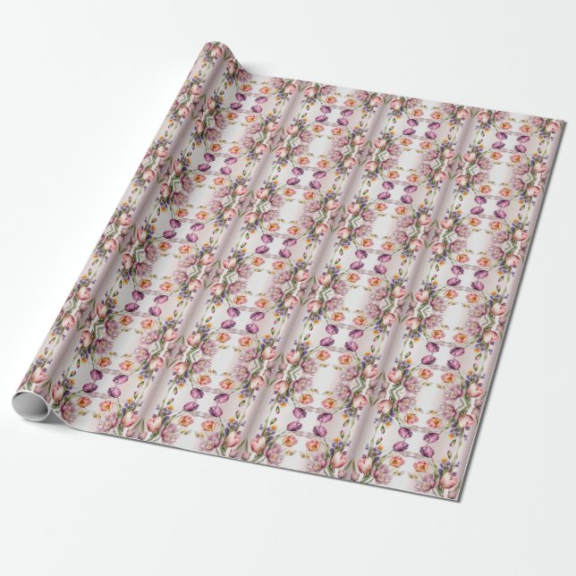 Colourful Spring Flowers Wrapping Paper (Unrolled)