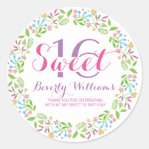 Colourful Spring Flowers Wreath Sweet 16 Classic Round Sticker