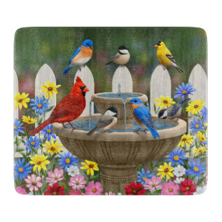 Colourful Spring Garden Bird Bath Cutting Board