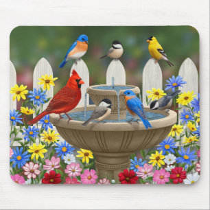 Colourful Spring Garden Bird Bath Mouse Mat