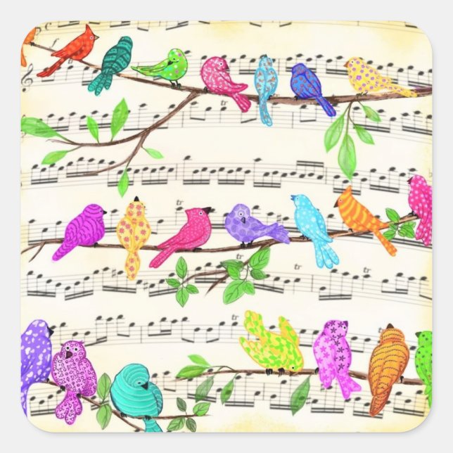 Colourful Spring Musical Bird Sticker (Front)
