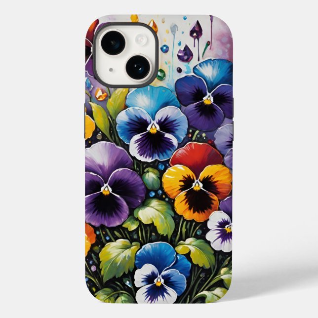 Colourful Spring Pansies and Gems Case-Mate iPhone Case (Back)
