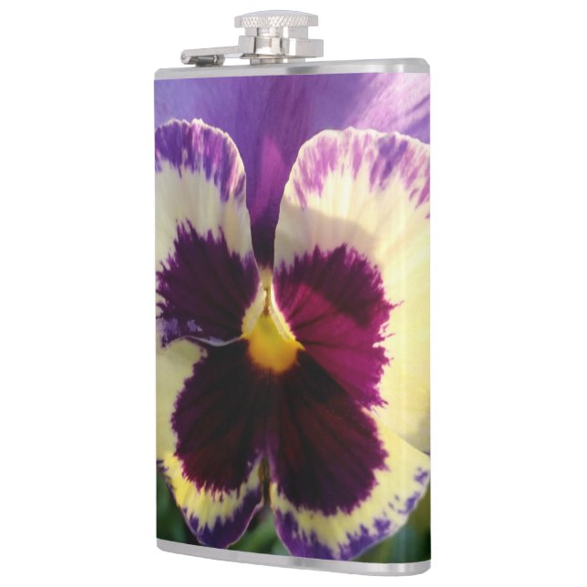 colourful spring Pansy Hip Flask (Left)