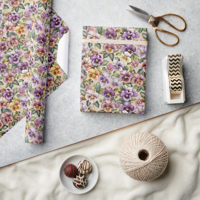 Colourful spring purple mauve yellow blue violets wrapping paper (Crafts)