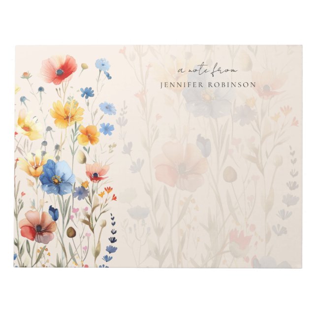 Colourful Spring Summer Wildflowers Name Champagne Notepad (Front)
