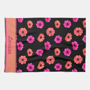 Colourful Spring Tropical Flowers Pattern Name Tea Towel