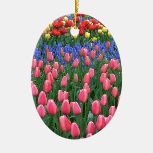 Colourful spring tulip garden ceramic tree decoration (Front)