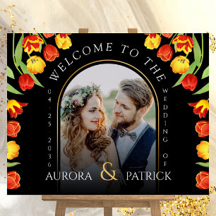 Colourful Spring Tulip Photo Wedding Welcome Sign