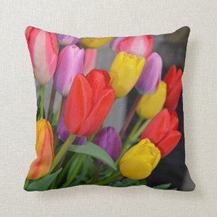 Colourful spring tulip print pillow