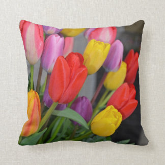 Colourful spring tulip print pillow