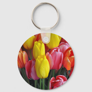 Colourful spring tulips bouquet key ring