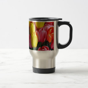 Colourful spring tulips bouquet travel mug