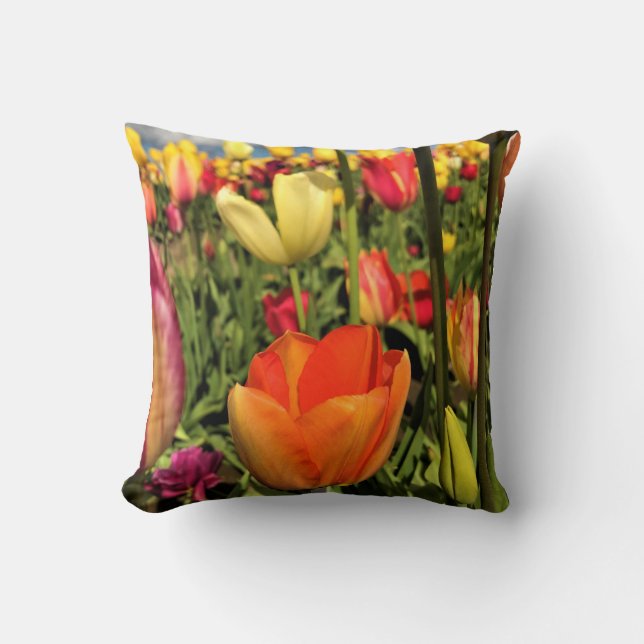 Colourful Spring Tulips Cushion (Front)