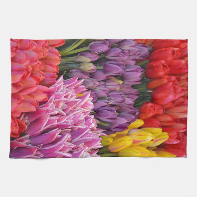 Colourful spring tulips kitchen towel (Horizontal)