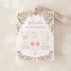 Colourful Spring Wildflower 1st Birthday Milestone Poster