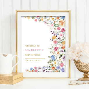 Colourful Spring Wildflower Baby Shower Welcome Poster