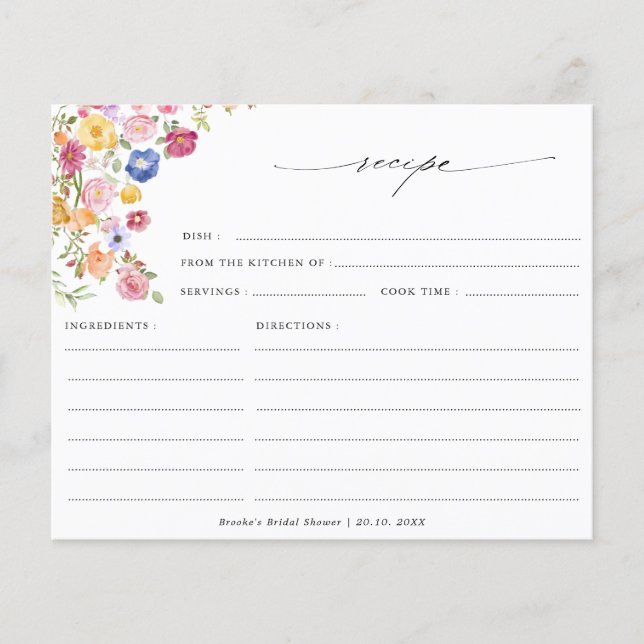 Colourful Spring Wildflower  Bridal Shower Recipe (Front)
