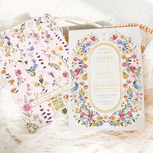 Colourful Spring Wildflower Garden QR Code Wedding