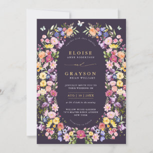 Colourful Spring Wildflower Garden QR Code Wedding Invitation