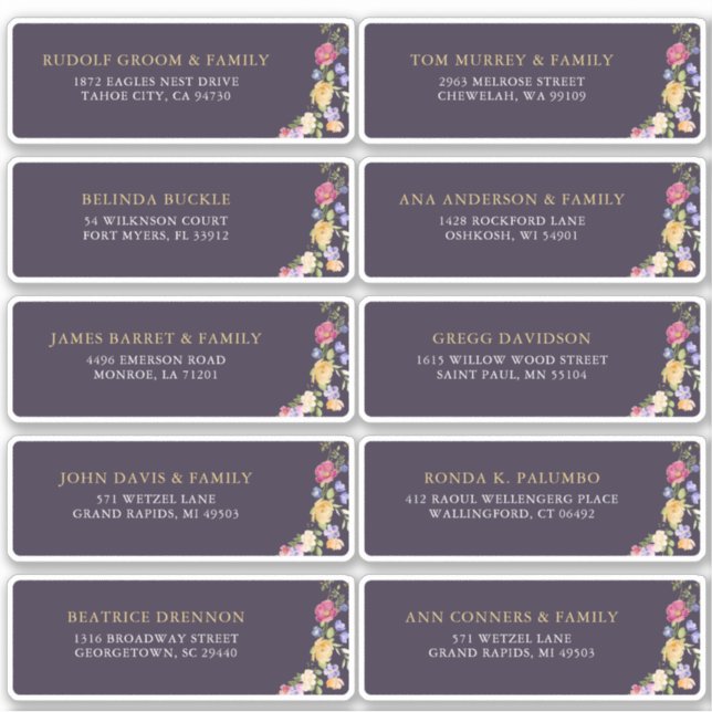 Colourful Spring Wildflower Guest Address Label (Front)