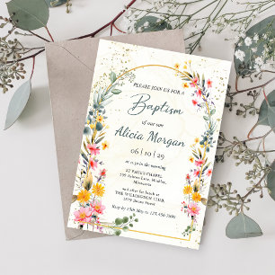 Colourful Spring Wildflower Meadow Baptism Invitation