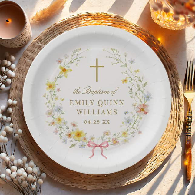 Colourful Spring Wildflower Meadow Baptism Paper Plate (Creator Uploaded)