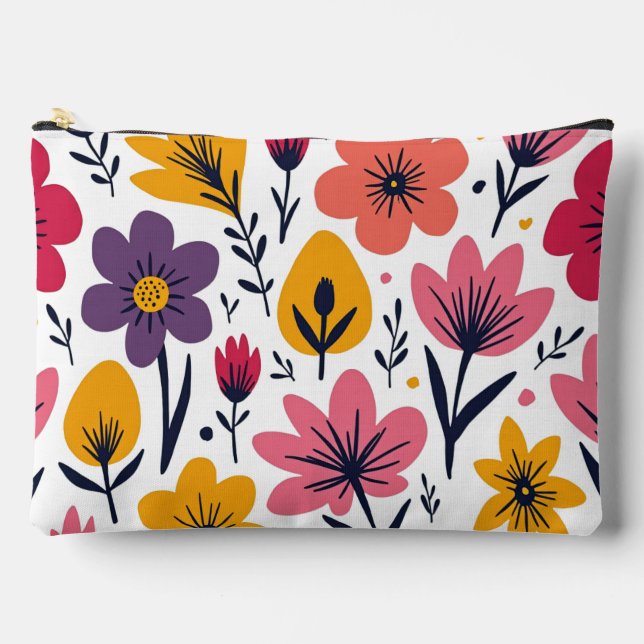 Colourful Spring Wildflower Meadow Botanical Accessory Pouch (Front)