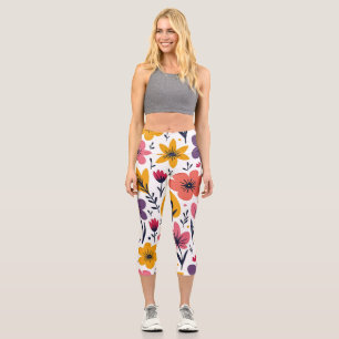 Colourful Spring Wildflower Meadow Botanical Capri Leggings