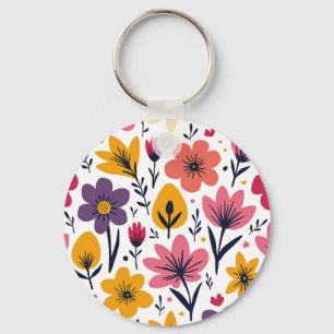 Colourful Spring Wildflower Meadow Botanical Key Ring