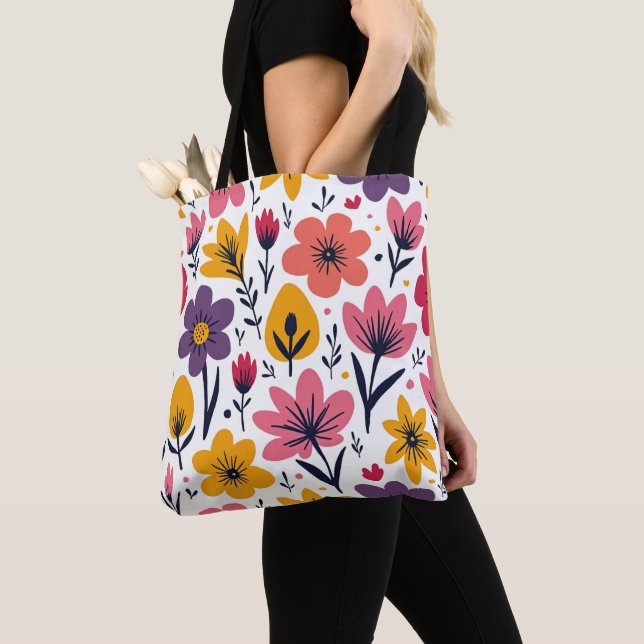 Colourful Spring Wildflower Meadow Botanical Tote Bag (Close Up)