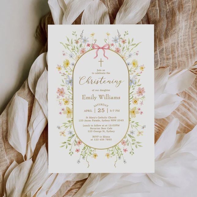 Colourful Spring Wildflower Meadow Christening  Invitation (Creator Uploaded)